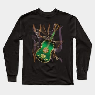 Luxury Metalic Green Golden Guitar instruments Long Sleeve T-Shirt